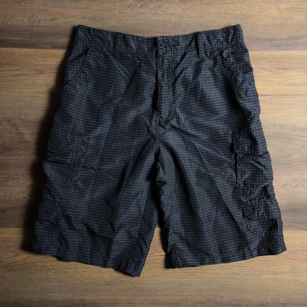 Airwalk Mens Cargo Shorts Black Grey Grid Pattern Skater Utility Size 32